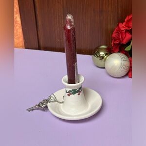 Vintage pottery traditional Holly 5" candlesticks or jewelry tray